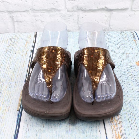 *Fitflop Electra Bronze Sequined Comfort Slip on Thong Sandals Size US 5 - Picture 5 of 8